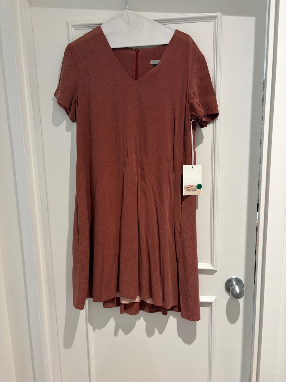Women's V-Neck Short Sleeve Swing Dress - Rust - Jennifer Glasgow